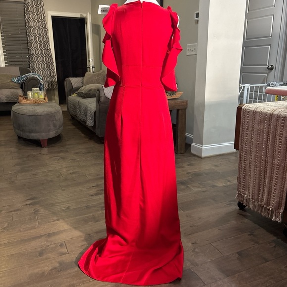 Monique Lhuillier Red Ruffled Asymmetrical Cocktail Dress - Picture 5 of 6
